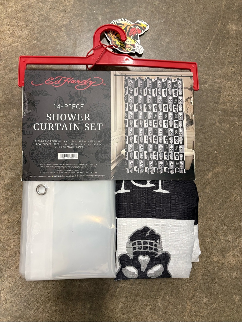 Ed Hardy Black and White Skull Shower Curtain Set